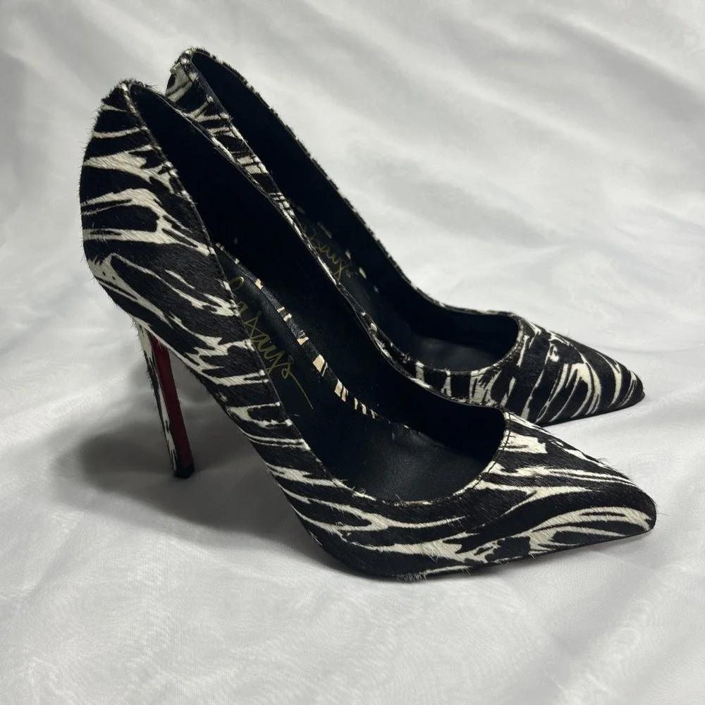 Taylor Says Bones Black White Zebra Pony Hair Leather Pump Size 7‎